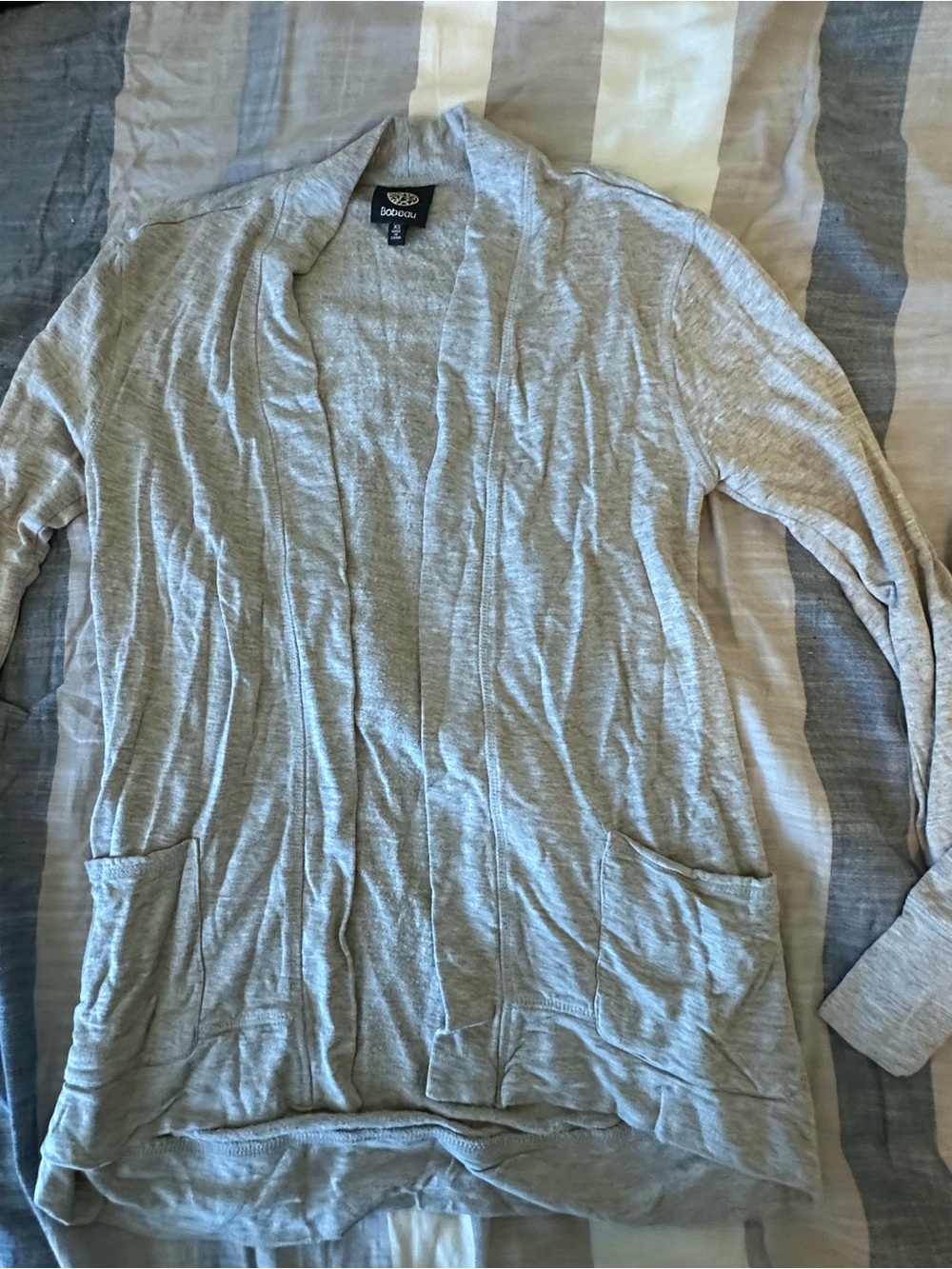 bobeau Light Gray Open-Front Shawl Collar Cardigan